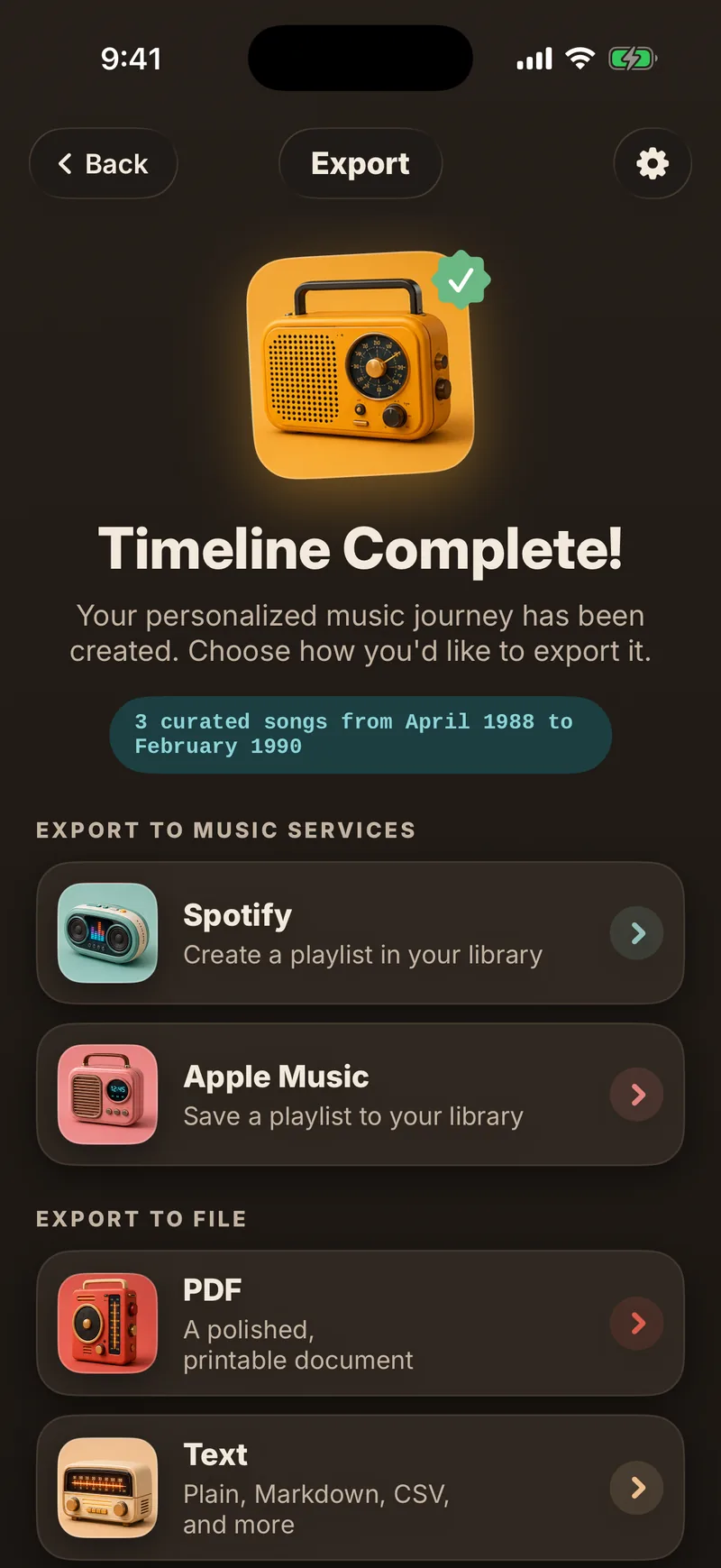 Songline — export your finished timeline